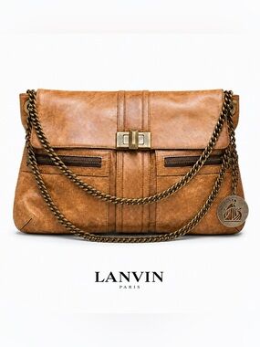 NWT!  LANVIN Hero Brown Leather Shoulder Bag With Chained Straps